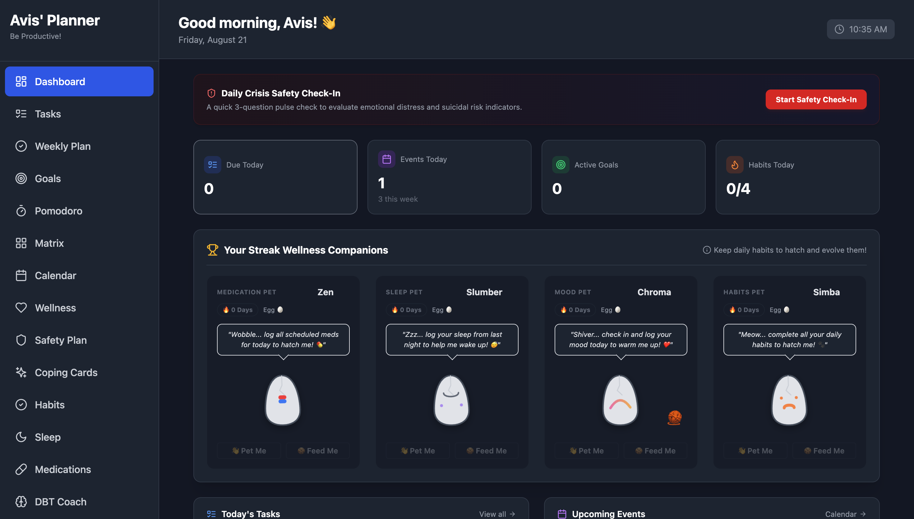 Avis Planner- customized organizational app.